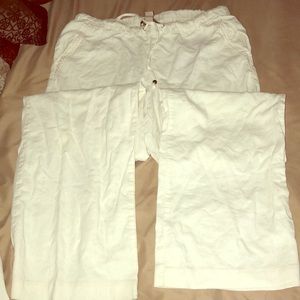 White Linen Drawstring womans pants